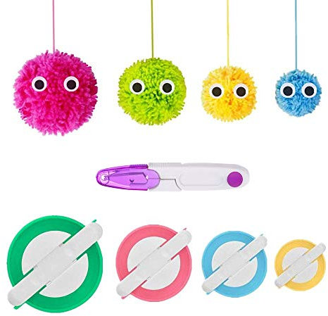 RRigo Pom Pom Maker, 4 Größen Fluff Ball Weaver Nadel Pompom Maker Sets-DIY Pompoms Handwerk Puppe Making Kits, Pom-Pom Maker Knitting Loom+1pcs Schere (5)