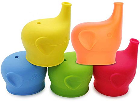 5Pcs Silicone Sippy Cup Lids Lovely Elephant Design Spill-Proof Silicone Kids Lids
