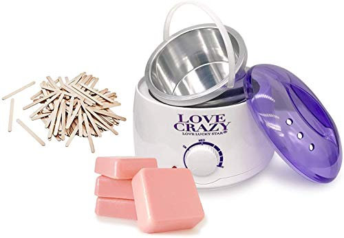 Crisnails® Kit de Calentador de Cera Eléctrico para la Depilación Profesional 500ml, 4 Ceras y 10 Espátulas de Madera