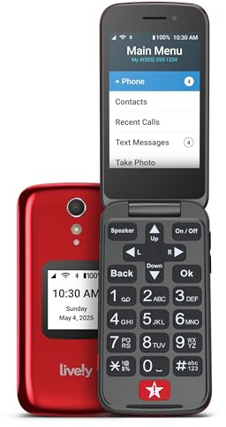 LIVELY Jitterbug Flip2 - Flip Cell Phone for Seniors - Not Compatible with Other Wireless Carriers - Must Be Activated Phone Plan - No SIM Needed - Red Flip Phone