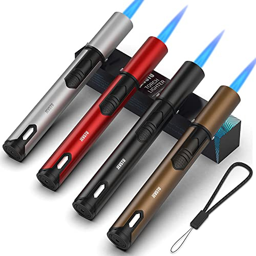 JEVSTU 4 Pack Torch Lighter, Long Lighter, Adjustable Multipurpose Refillable for Grill BBQ