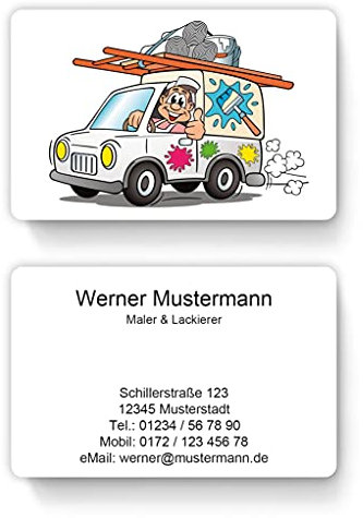 100 Visitenkarten, laminiert, 85 x 55 mm, inkl. Kartenspender - Maler Lackierer Anstreicher