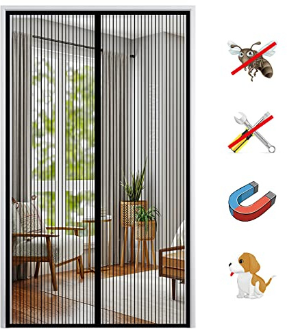 Zanzariera Magnetica per Porte, Anti Insetti Traspirante Tenda Zanzariera Chiusura Automatica, Facile da Installare, per Balcone Soggiorno Ingresso-Black-A|| 120x235cm(47x92inch)