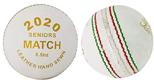 Kosma Juego de 2 bolas de cuero de cricket | Tamaño estándar - 5.5 oz / 156 gramos | Pelota de cuero curtido vegetal para práctica de cricket | Blanco: Color