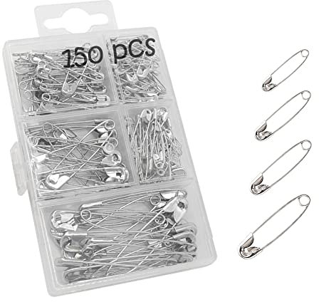 Rnitle Sicherheitsnadeln 150 Stück in 4 Verschiedenen Größen,Langlebig,Rostbeständig,Vernickelter Stahl,mit Aufbewahrungsbox für DIY Fertigkeit Herstellung und Kleidung