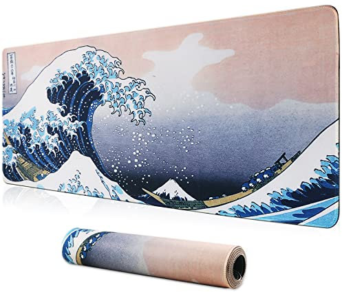 HoYiXi Gaming Mouse Pad Extended Large Computer Keyboard Mouse Mat Desk Pad Soft Smooth Surface and Anti-Slip Rubber Base Waterproof Soft Cloth XXL Mouse Pad 60 x 30 x 0.3 CM - wave
