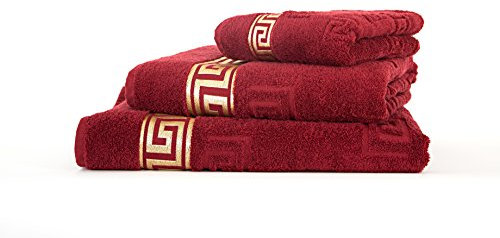 Arle-Living Luxus Medusa Gästetücher 30x50 cm im 4 er Pack - feinste Baumwolle/Hochflor Frottee mit Medusa Flachprägung und Goldener Medusa Bordüre (Bordeaux, 4er Pack Gästetuch 30x50 cm)