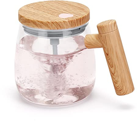 VAlinks Self Stirring Coffee Mug, Glass Electric Self Mixing Cup with Lid & Handle, 400ml Auto Self Stirring Cup To Stir Coffee, Mixed Milk, Powder for Office Home (2*AAA Battery Power)