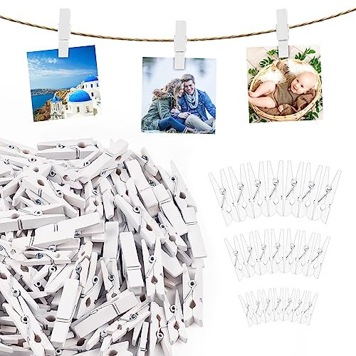 Svalor 150 Stück Weiss Mini Holzklammern, 2.5/3/3.5cm Holzklammern Klein, Mini Wäscheklammern Holz, Deko Klammern, Kleine Holzklammern für Fotos Bilder Collagen Postkarten Geschenke（DREI Größen）