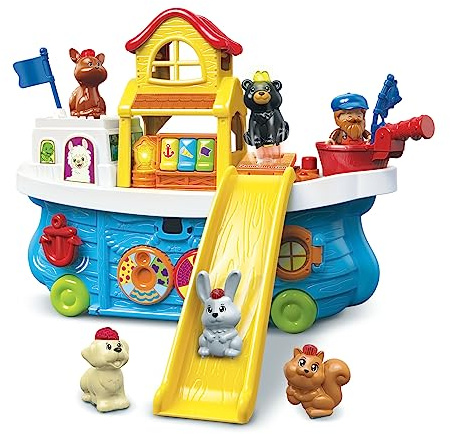VTech - Tut Tut Animo, Super Bateau Toboggan, Jouet Interactif Enfant, 5 Figurines Animaux, 1 Pêcheur, 1 Zone Magique, 1 Zone Surprise, Cadeau Garçon et Fille de 1 an à 5 Ans - Contenu en Français