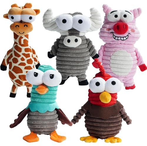 Nocciola 5 Packs Quietschendes Hundespielzeug, 5 Lustige Seltsame Quietschen für Verschiedene Tiere, Unzerstörbares Kuscheltier für Welpen, Plüsch-Spielzeug für Kleine, Große Hunde