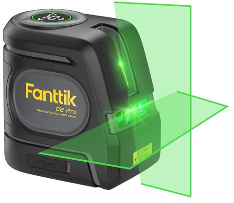 Fanttik D2 PRO Nivel Láser Autonivelante con Pantalla LED, Ángulo de Proyección Vertical de 130°, Carga USB, Batería de 2600 mAh, Alcance de Trabajo de 30 m, Modo de Pulso