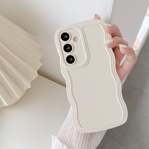 UEEBAI Wave Frame Case for Samsung Galaxy A15 4G/5G, Cute Wave Frame Slim Fit Shockproof Phone Bumper Cover Soft Pretty Curly Wavy Case Anti-Scratch TPU Case - White
