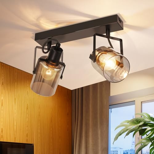 CBJKTX Taklampa Svart Vintage - 2 lampor 350° vridbar Kök Grå Rök Glas Takspott E14 Korridorlampa (Utan ljuskälla)