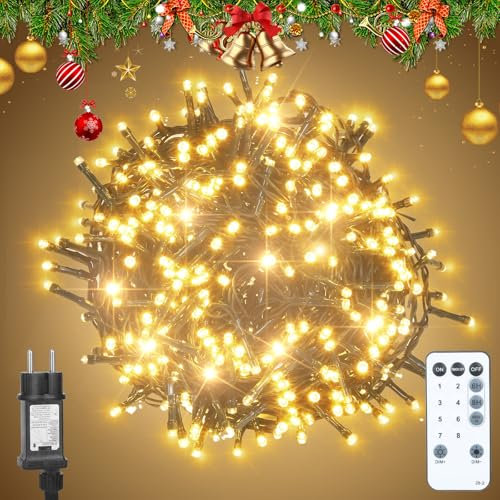 1000LEDs 125M Led Lichterkette Innen mit Stecker Cluster Lichterkette Warmweiß Weihnachtsbaum Weihnachtsbeleuchtung mit Fernbedienung, Timer, 8 Modi, IP65 Wasserdicht für Aussen Innen Weihnachtsdeko