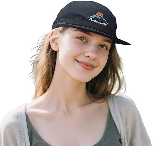 Clakllie 5 Panel Baseball Cap Atmungsakitv Flat Brim Kappe Schnelltrocknend Laufmütze Verstellbare Snapback Cap Sommer Outdoor Cap,DFB3-Black