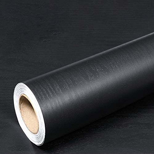 Hode Matt Black Vinyl Wrap For Kitchen Cupboards Furniture, Wood Effect Sticky Back Plastic Roll, Worktop Vinyl Covering Furniture Stickers, Self Adhesive Wallpaper Contact Paper 40x500cm