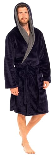 kraftd Mens Dressing Gowns Fleece Bathrobe With Sherpa Hood Lining Luxury Warm Robe | Hooded Bathrobes | Loungewear | Nightwear Robes