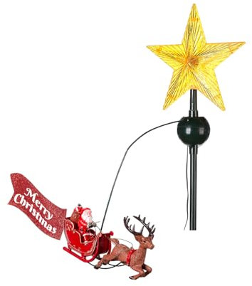 Avilia Puntale per Albero di Natale con Stella e Slitta Rotante - Ideale per Rendere Uniche le Decorazioni del tuo Albero di Natale con Illuminazione LED Interna - Resistente e Durevole 51x29x8cm