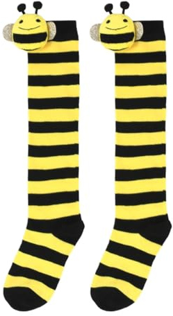 XAGMODSHN Calzini sopra il ginocchio a righe per bambini calze sopra il ginocchio calze di cotone sopra il ginocchio calzini del fumetto lunghi, Nero e giallo str, Taglia unica