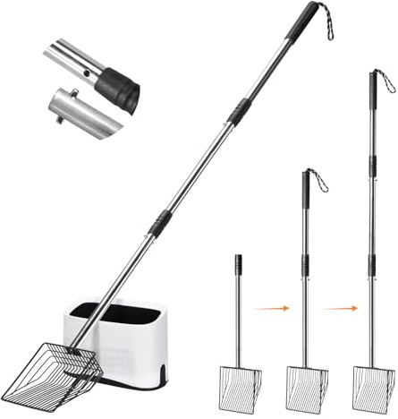 Cat Litter Scoop with Holder 43 Metal Litter Scooper with Stainless Steel Long Handle, Large Kitty Box Scooper Heavy Duty Deep Shovel for Fast Sifting, Dog Waste Scooops for Outside Pet Poop