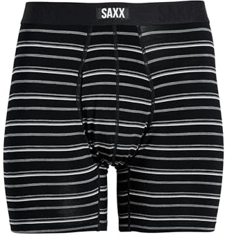 SAXX UNDERWEAR Men's Vibe Xtra Soft Comfort Boxer Brief Fly, Black Coast Stripe, L