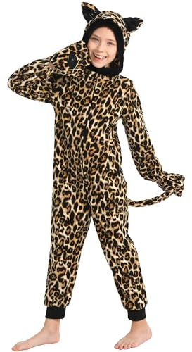 Webeasy Children Cheetah Onesie,Unisex Animal Cosplay Costumes,One-piece Outfit 10-12 Years