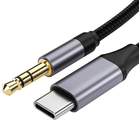 Hemlosk Câble USB C vers 3.5mm Jack 2M, Cable Auxiliaire USB C Jack, Rallonge Auxiliaire Stéréo pour Audio Voiture, Compatible avec iPhone 16/15 Plus Pro Max, Galaxy S24/S23/S22/S21 Ultra, Pixel