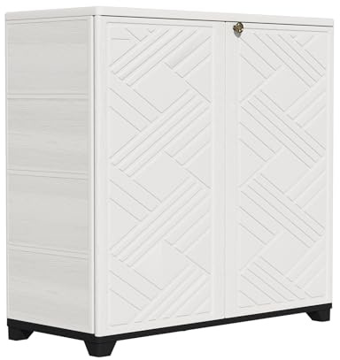 ZZM Indoor/Outdoor Storage Cabinet Waterproof, 34x15x34 Plastic Outdoor Storage Box for Garden Balcony Bathroom, All Weather Outdoor Storage Clearance, DIY Usage, with 1 Shelf (White)