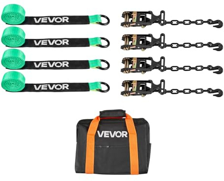 VEVOR Wheel Chock Tie-Down Kit, Tire-Style Tow Dolly Strap, Car Kit with Heavy-Duty Hook, Break Strength 10009 lbs & Working Load 3333 lbs Motorcycle Tie-Down System with O-Ring for ATV, SUV