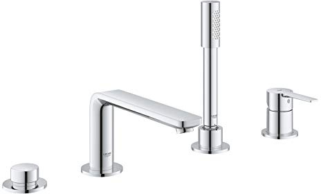 GROHE Lineare - 4-Loch-Einhand-Wannenkombination (Umstellung Wanne/Brause, mit Temperaturbegrenzer, flexible Anschlusschläuche, langlebig), chrom, 19577001