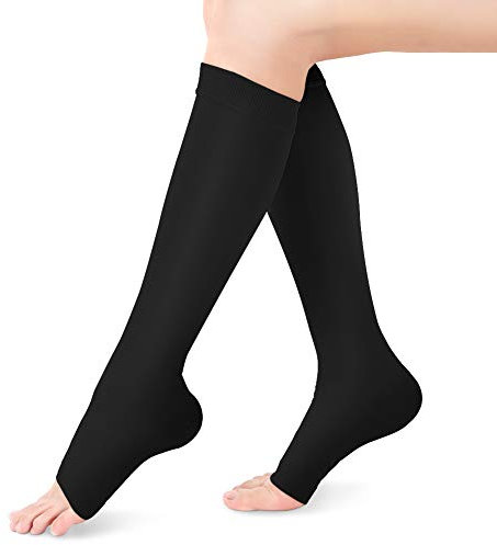 Medizinische Kompressionsstrümpfe 20 30, Waden Kompressionsstrümpfe mit Fuß Kompressionsstulpen Klasse 2 Stützstrümpfe mit Gradientenkompression für Krampfader (Schwarz, M)
