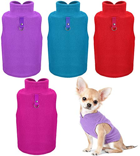 4 delar hund fleece väst hund kallt väder pullover hund mysig jacka vinter hundkläder husdjurströja väst med koppel ring för små hundar (M)