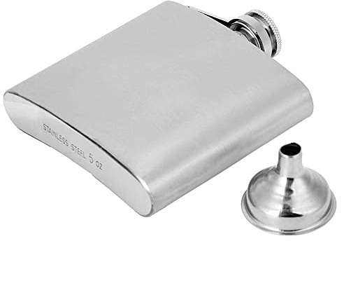 Fiaschetta in acciaio inossidabile, bottiglia portatile per alcolici con fiaschetta per whisky a imbuto per uomo(5oz)