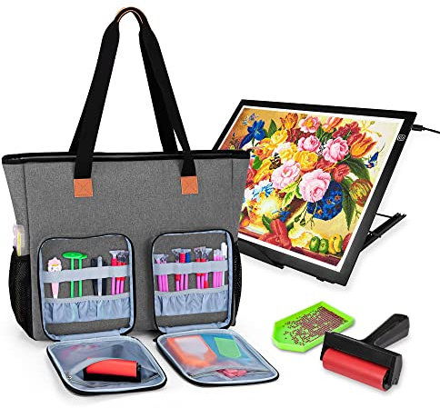 Luxja Diamond Painting Tragetasche, Malerei Aufbewahrungstasche für Licht Pad A3 LED, Leuchtkästen Tasche Organizer für Leuchttisch und Diamond Painting Zubehör, Schwarz