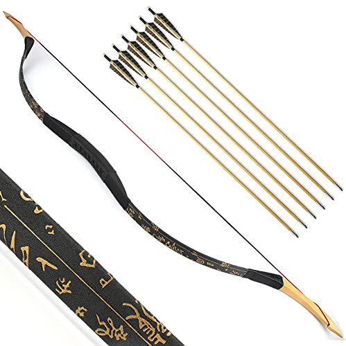 SHARROW Traditioneller Bogen Recurve Bogen und Pfeile Set Langbogen 20-50lbs Handgemacht Holzbogen Reiterbogen Sportbogen Jagdbogen für Erwachsene und Anfänger (40lbs, Typ 4)