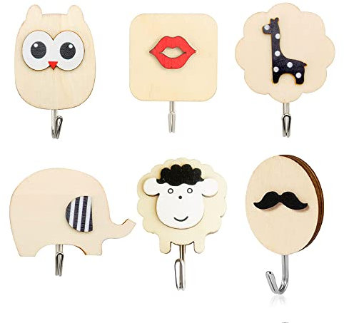 CHmiss Kindergarderobe Haken Wandhaken,6 Stück Garderobenhaken Kinder Selbstklebend,Kinder Kleiderhaken Handtuchhaken,Für Schlafzimmer,Wohnzimmer,Küche