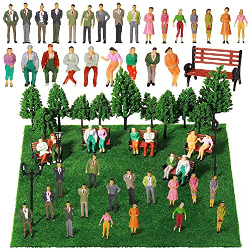 NOLACE Mini Modelleisenbahn Figuren, 60 Stück Miniatur Figuren, Verschieden Sitzende Und Stehende Figuren Passanten, Bemalte Sitzende Und Stehende Maßstab 1:85