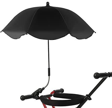 JYCRA Sombrilla para Silla de 26 Pulgadas con Abrazadera, Sombrilla para Silla de Playa con Protección UV, Sombrilla Ajustable a Prueba de Agua para Silla de Ruedas para Cochecito(Negro)