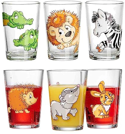 Ritzenhoff & Breker Kindergläser Happy Zoo & Waldtiere, 6er Set, 205 ml, Bedruckte Kinderbecher mit Tiermotiven, Spülmaschinengeeignet