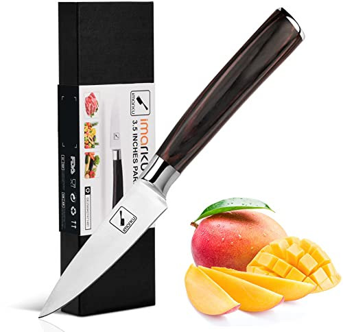 imarku Spelucchino, coltello da cucina piccolo da 3,5 pollici - Coltello da frutta giapponese in acciaio inox SUS440A, manico ergonomico in legno di Pakka, coltello ultra affilato
