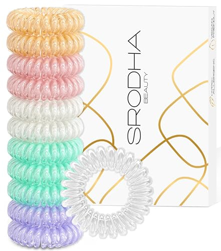 SRODHA Beauty Spiral Hair Bands | 12 Piece Pack Plastic Cord Hair Ties | Strong Hold Waterproof | Invisible Hairbands No Damage Bobbles for Women Girls | Thick Thin Straight Curly Hair (Pastel Mix)