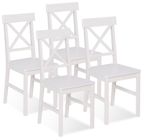 IDMarket - Set di 4 sedie da cucina SUZANNE in legno bianco con traverse