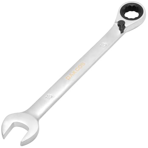 DAKCOS Reversibili chiave combinata a cricchetto 16 mm - chiave combinata metrica a cricchetto in CR-V con finitura cromata opaca