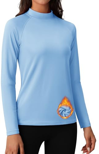 MAGCOMSEN Thermal Shirts for Women Long Sleeve Mockneck Fleece Lined Tops