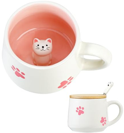Cosas dulces de cerámica gato taza de café taza de té con tapa cuchara tazas divertidas regalos para mujeres taza de café taza de porcelana 3D taza personalizada capuchino mejor amiga regalo de