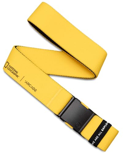 Arcade Belts A2 Unisex Adventure Belt: Heavy Duty Stretch, Metal Free Buckle, Nat Geo Collective - Yellow, Standard (Up to 40); 1.5 Wide