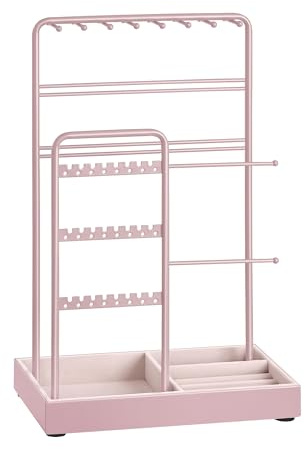 SONGMICS Jewelry Holder, Jewelry Organizer, Jewelry Display Stand with Metal Frame, Velvet Tray, Necklace Earring Bracelet Holder, for Studs, Rings, Gift Idea, Jelly Pink UJJS021R01
