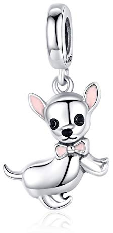 Qings Perro Charms Chihuahua Dog Plata de Ley 925 Cachorro Pet Charm Colgante Chihuahua Perros Charms Abalorio Compatible con Animales Pulsera Collar Joyería para Mujeres Niñas Amantes de los Animales