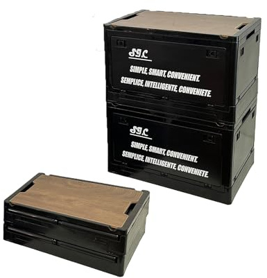 S.I.C Cassetta Pieghevole,Con coperchio in legno,tavolo pieghevole da campeggio,Scatola Portaoggetti, per Armadio, Casa, Auto, Viaggio, Campeggio, (Nero, 2*（50.5 * 35.5 * 29CM）)